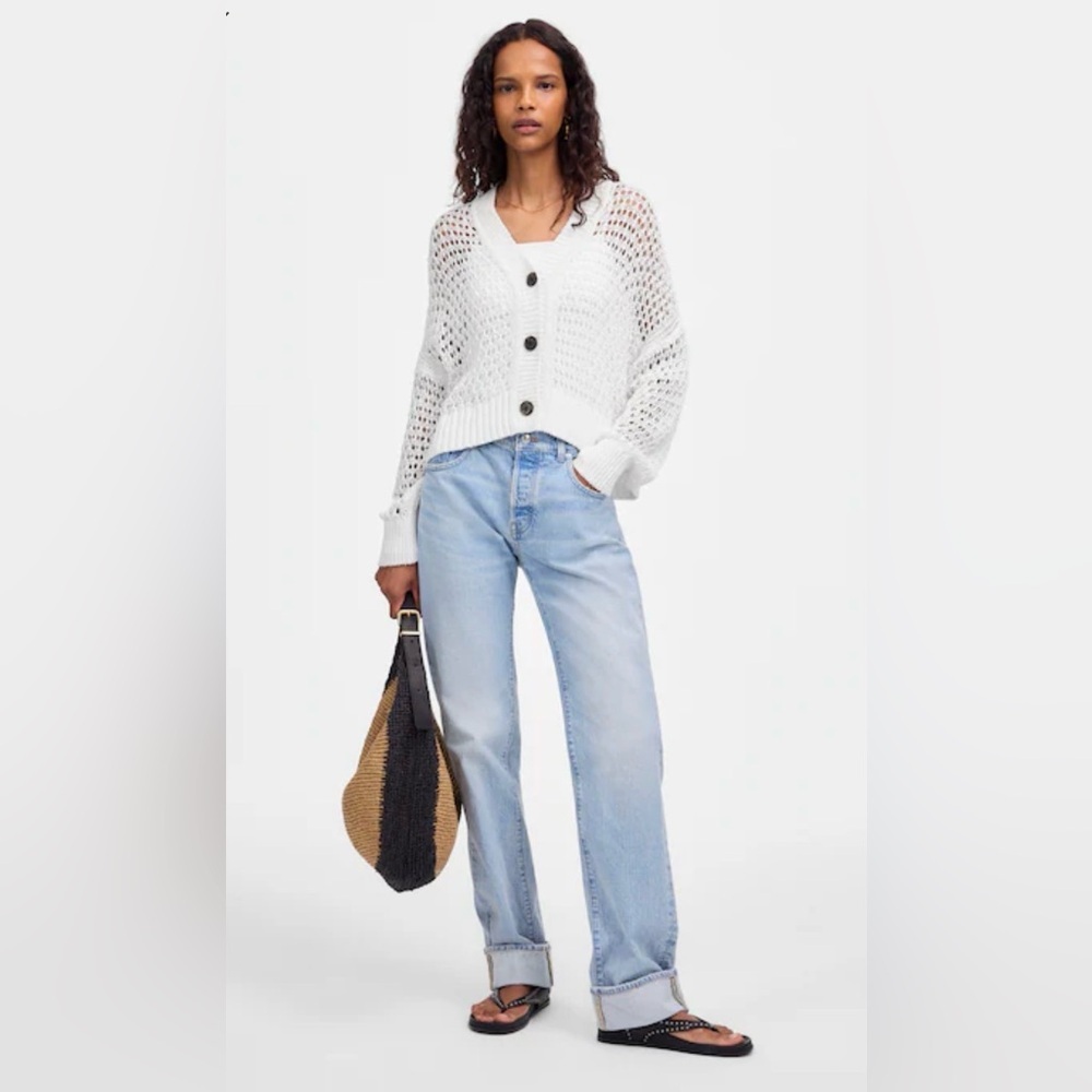 NWOT Madewell Open-Stitch V-Neck Cardigan in White, Size S